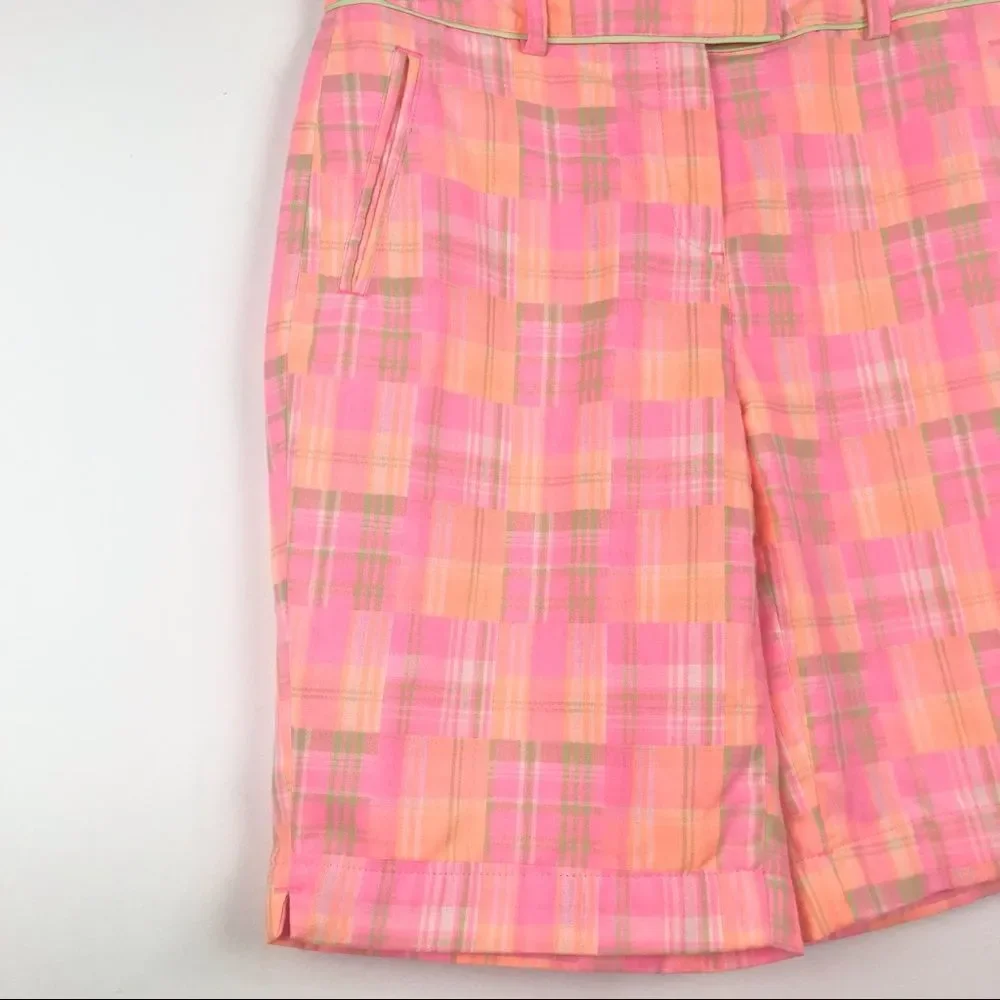 Lady Hagen Vibrant Pink Plaid Bermuda Shorts